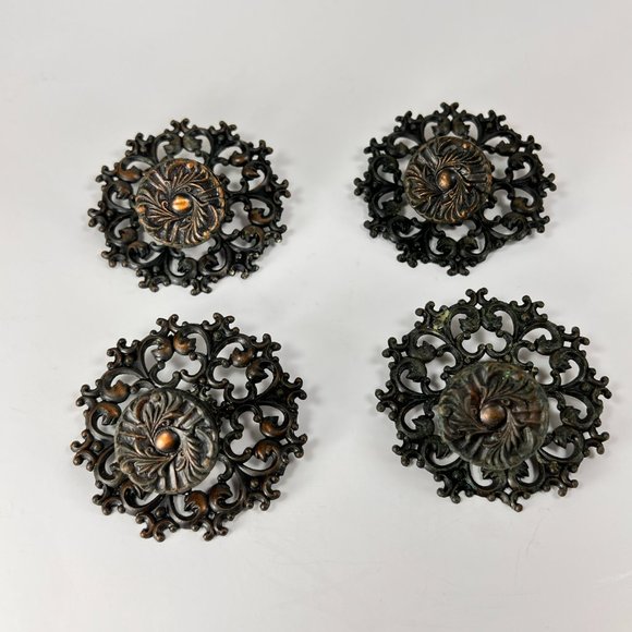 Vtg Allison Drawer Pull Knob Backplate Escutcheon Ornate Japan Lot of 4 - Picture 2 of 16